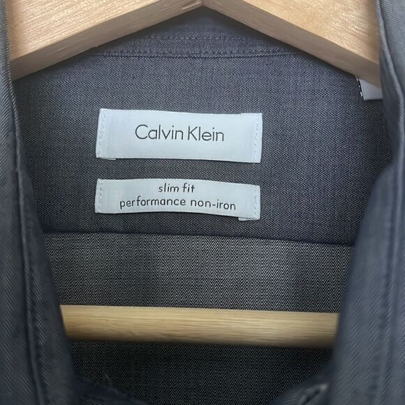 Calvin Klein Dark Gray Long Sleeve Button Up Dress Shirt  Size 34/35 - Picture 6 of 12